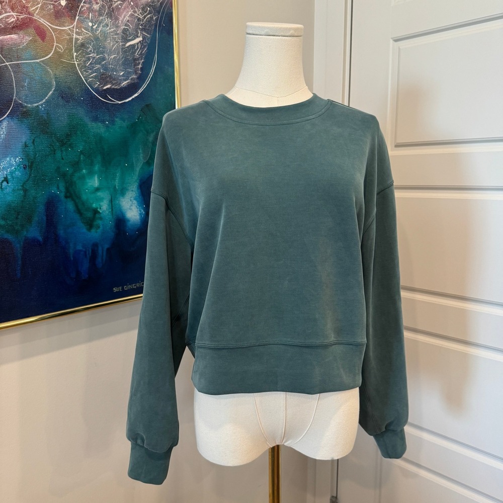 Lululemon Softstreme Perfectly Oversized Cropped Crew Storm Teal LW3GL9S Size 2